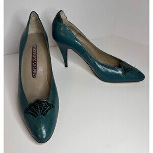 Women s Vintage Martinez Valero Green w/ Sequins High Heels Made In Italy Size 6